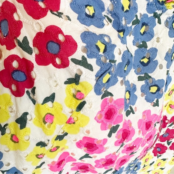 Talbots Women’s Neon Bright Colored Floral Eyelet Cotton Ruffle Sleeveless Dress - Picture 4 of 9